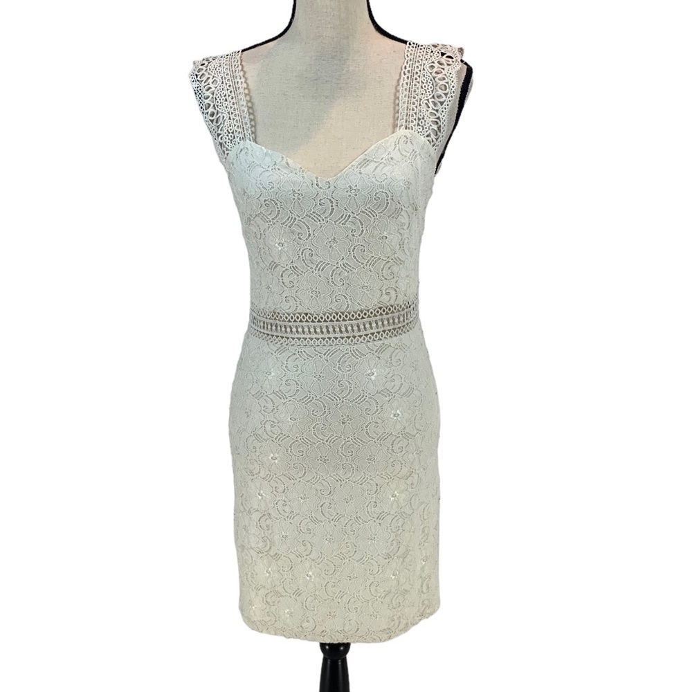 Nsr Sleeveless Floral Lace Mini Dress - Ivory - Size Medium